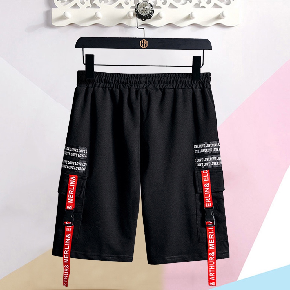 Bộ Đồ Thun Nam Ngắn Tay Hai Màu Kết Hợp Quần Shorts Phối Dây Chữ Cá Tính SET NAM 9000033C2