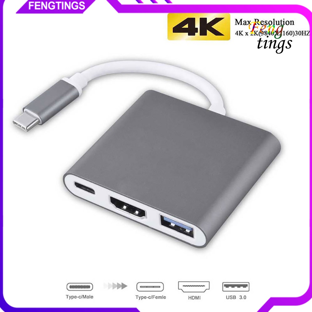 【FT】Type C Male to Type C Female 4K HDMI-compatible USB 3.0 Hub Adapter for Macbook Pro/Air