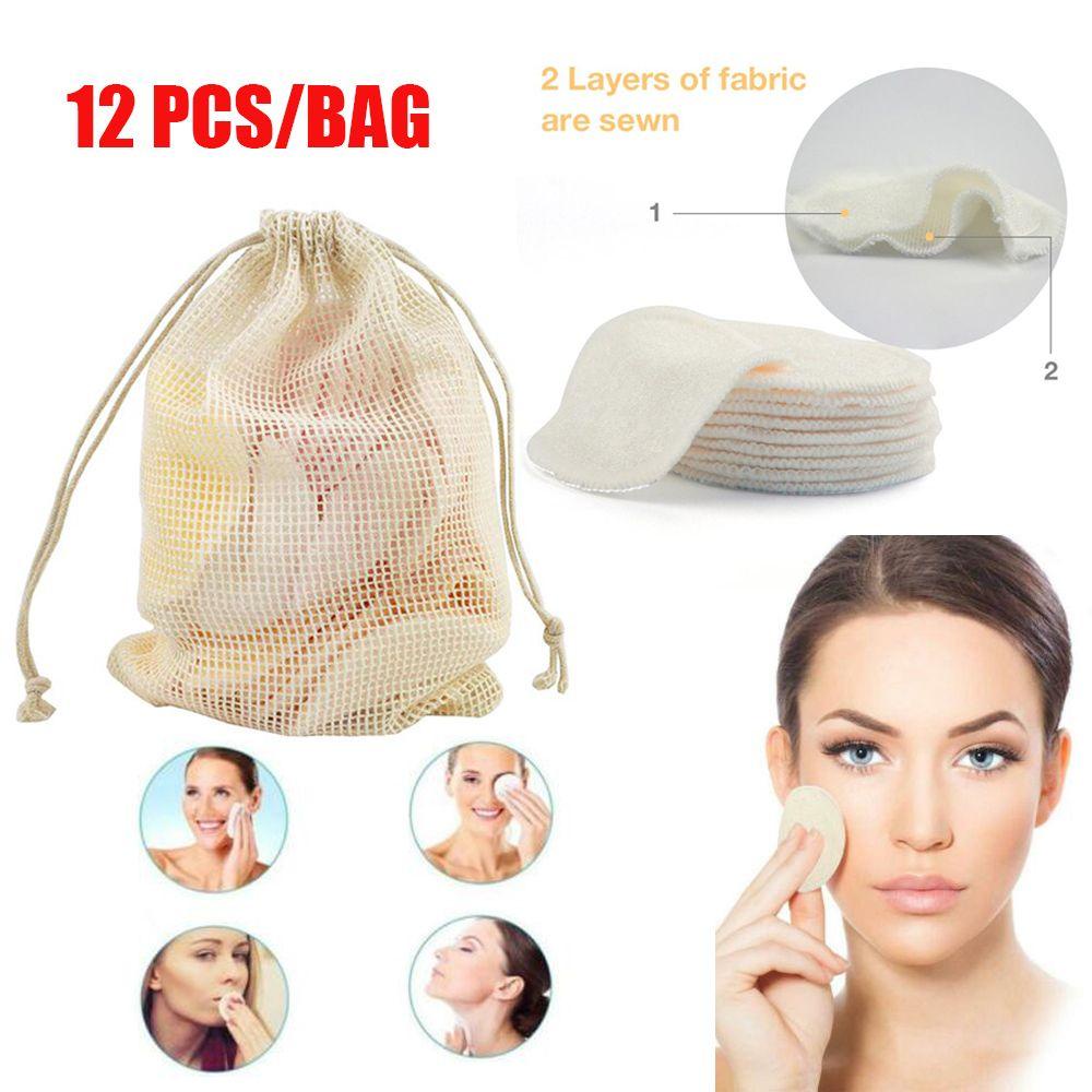 Bộ 12 Miếng Bông Tẩy Trang Bằng Vải Cotton Tre Thời Trang Có Thể Giặt Sạch