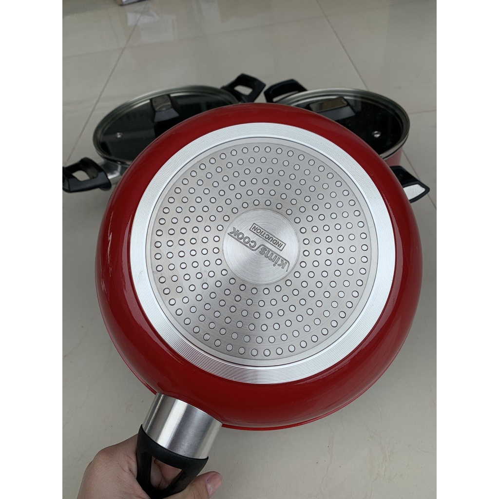 Tặng son lì Hàn Quốc - Bộ nồi chảo đáy từ 3 món Easy Seoulcook gồm 2 nồi 18-20cm, 1 chảo 24cm