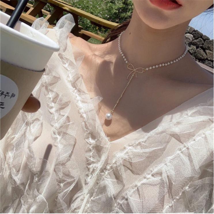 Vòng choker hình nơ đính hạt dễ thương