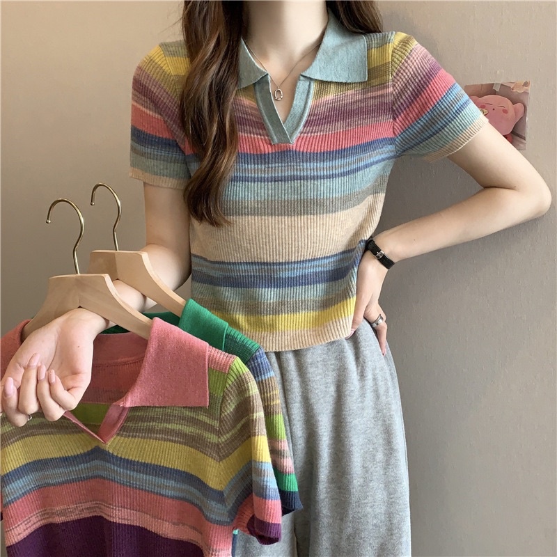 Áo len cổ polo chất co giãn cầu vồng cực xinh AL13