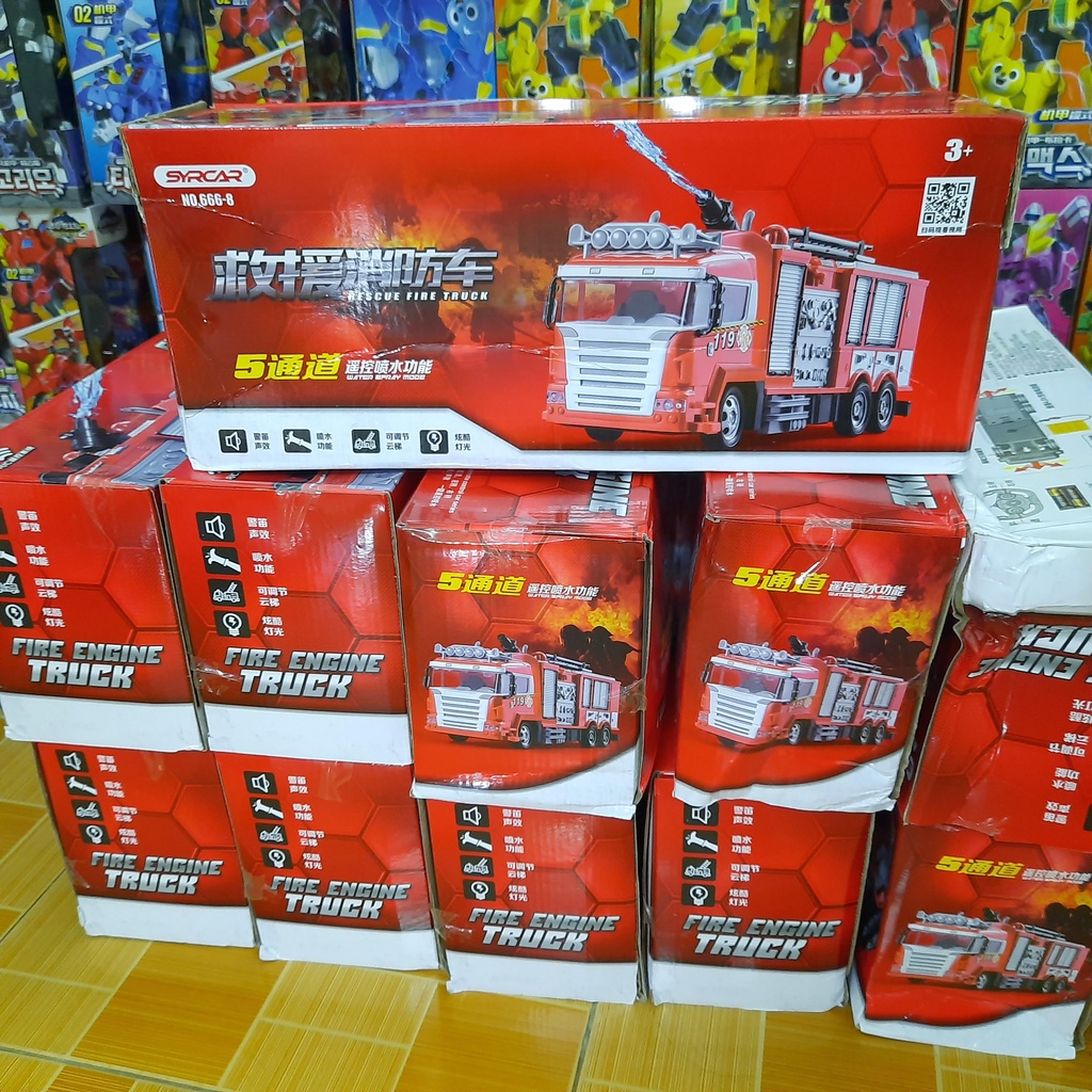 Đồ chơi mô hình xe ô tô cứu hỏa điều khiển từ xa sóng 2.4G pin sạc 3.7v 500mah xe đồ chơi trẻ em phun được nước thật