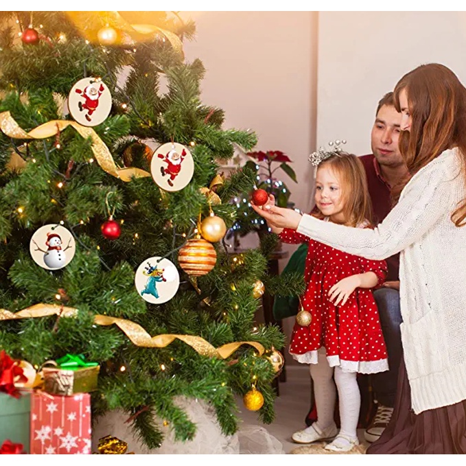 Set 50 Miếng Gỗ Tròn Trống Chưa Hoàn Thành Có Lỗ Mặt Dây Chuyền Để Trang Trí, Tô Màu Decor | Size 5cm