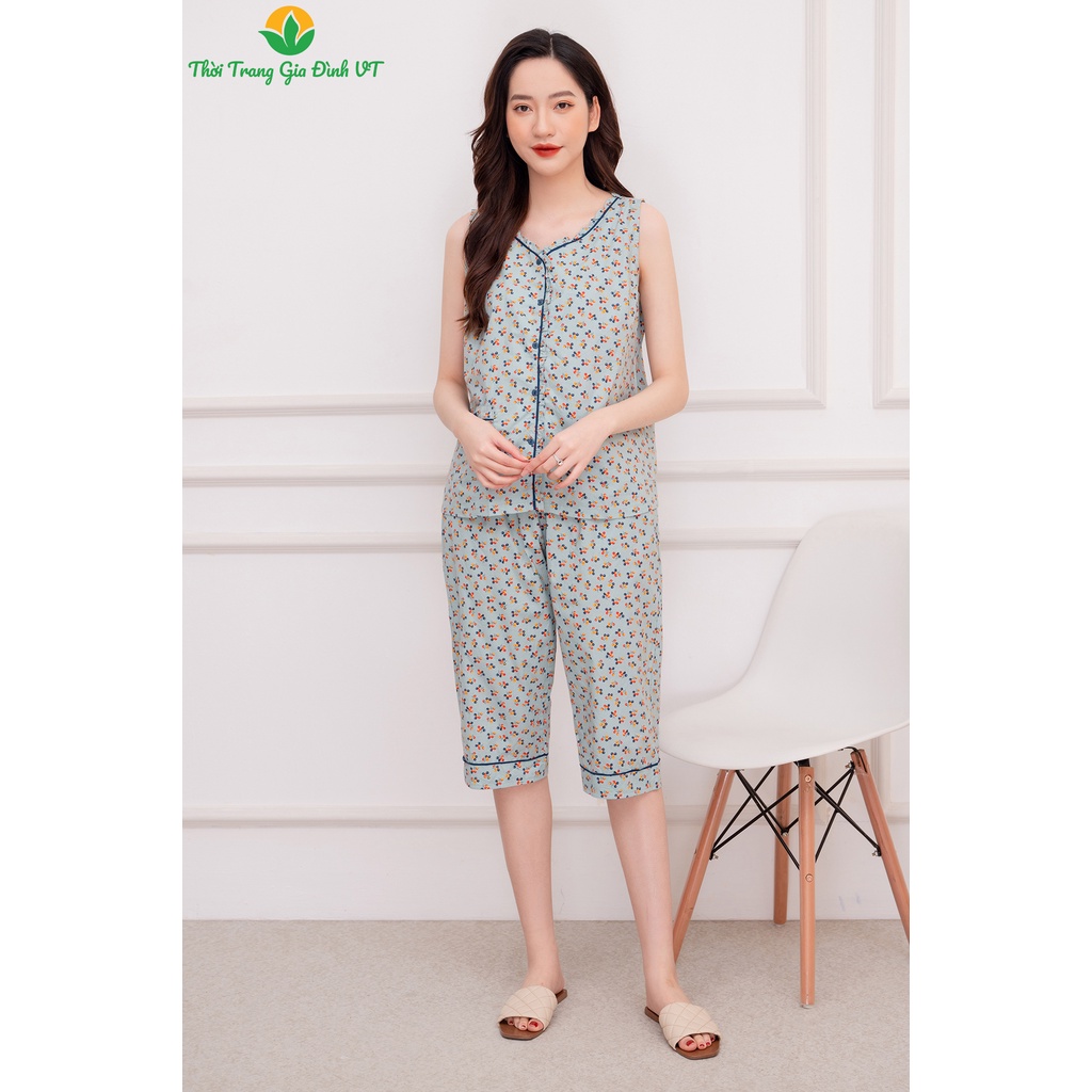 Bộ cotton mặc nhà nữ quần lửng, áo sát nách - Thời Trang Gia Đình VT B45.2202