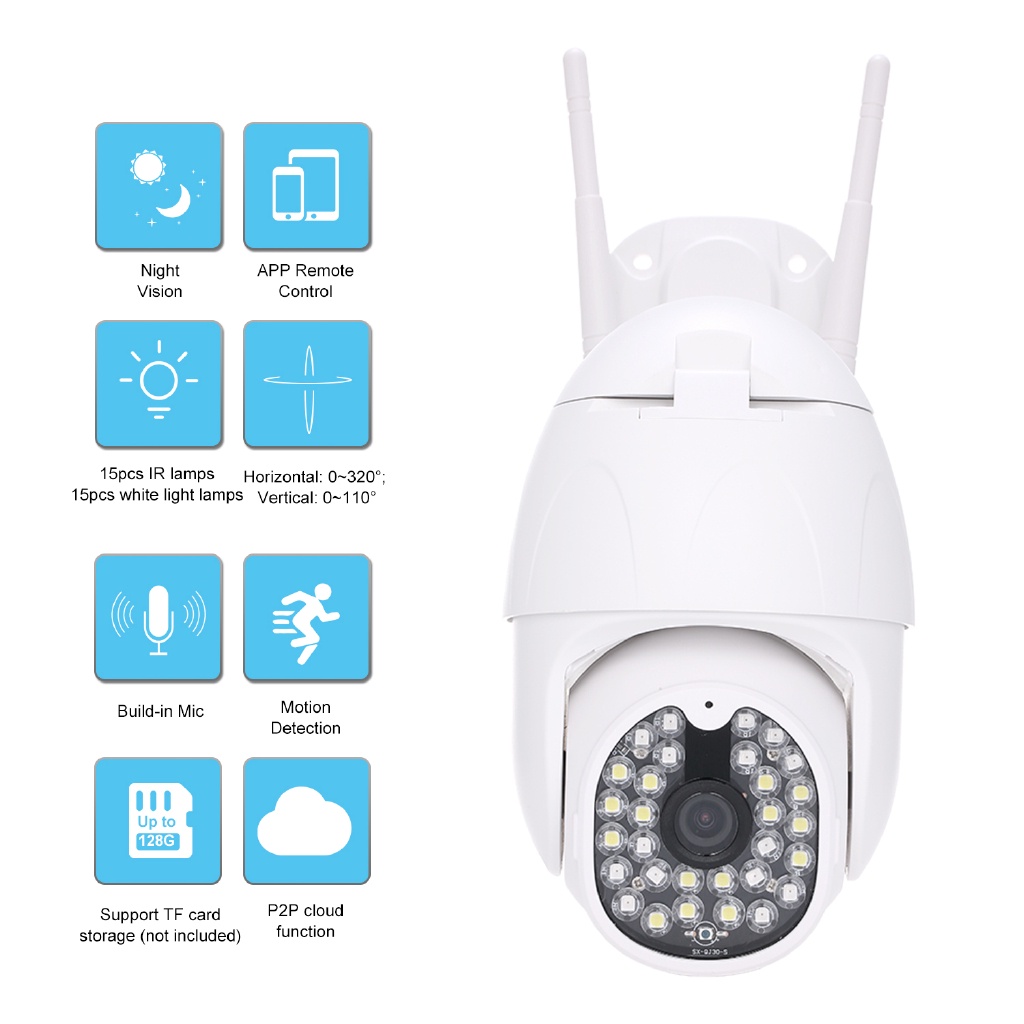 【Free 128G SD Card】 EVKVO YOOSEE APP 5MP 30 Led Full Color Night Vision WIFI IP Camera Wireless Outdoor PTZ CCTV IP Security Camera Home Surveillance Camera