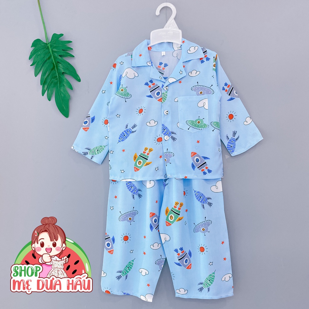 Quần áo bé trai -  Đồ bộ bé trai Pyjama chất vải lanh lụa mềm mịn size 8-32kg shop mẹ dưa hấu