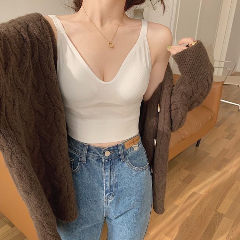 Áo Bra Nữ Dáng Lửng Kèm Mút Ngực Chất Thun Tăm Mềm Mịn Cổ Tim Sexy Mẫu Mới V92