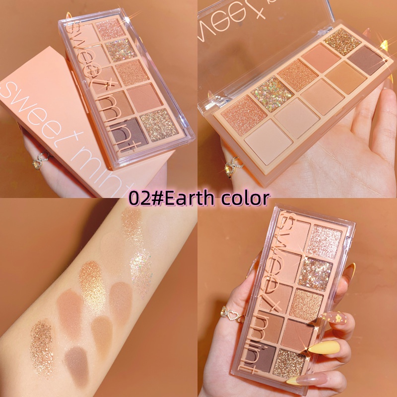 Bảng Phấn Mắt Sweet Mint 10 Màu Lấp Lánh Chống Thấm Nước Lâu Trôi