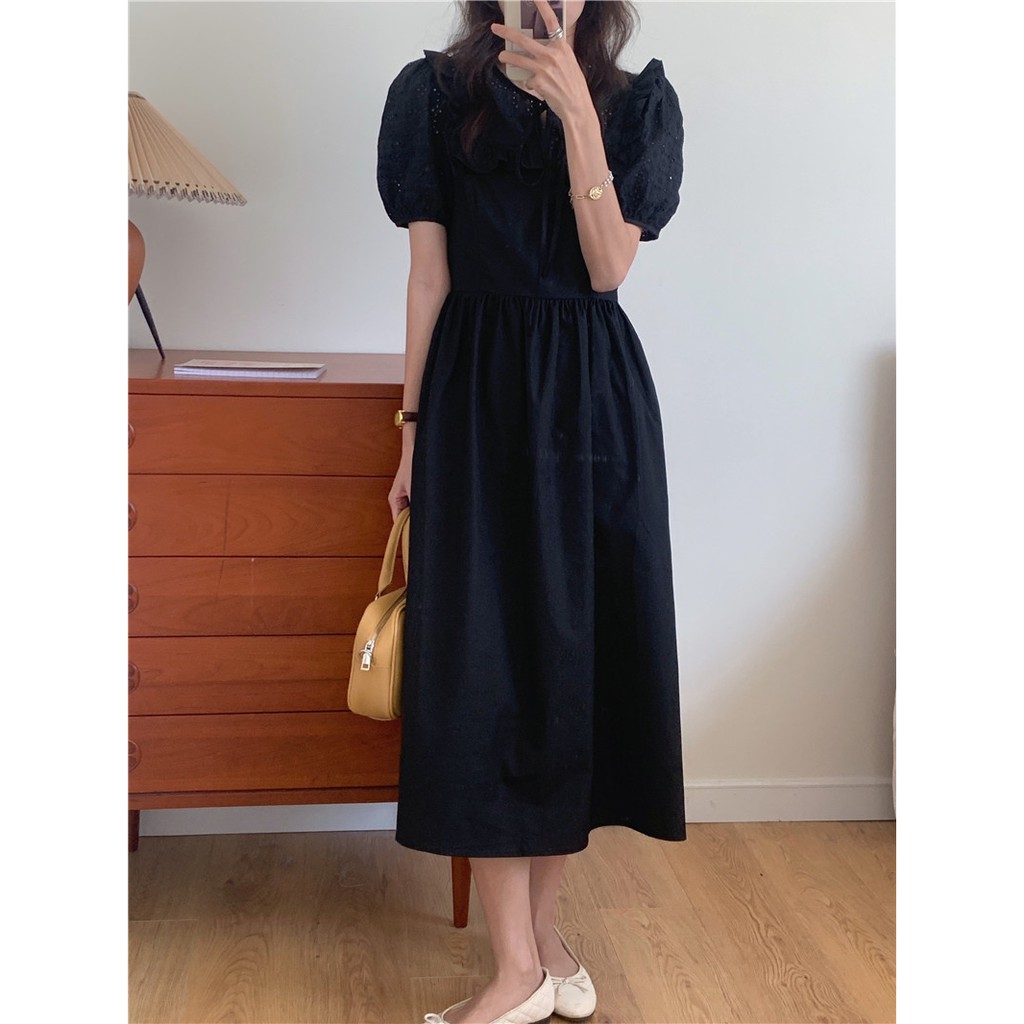 Đầm Tay Ngắn Thêu Họa Tiết Thanh Lịch Phong Cách Hàn Quốc 43181