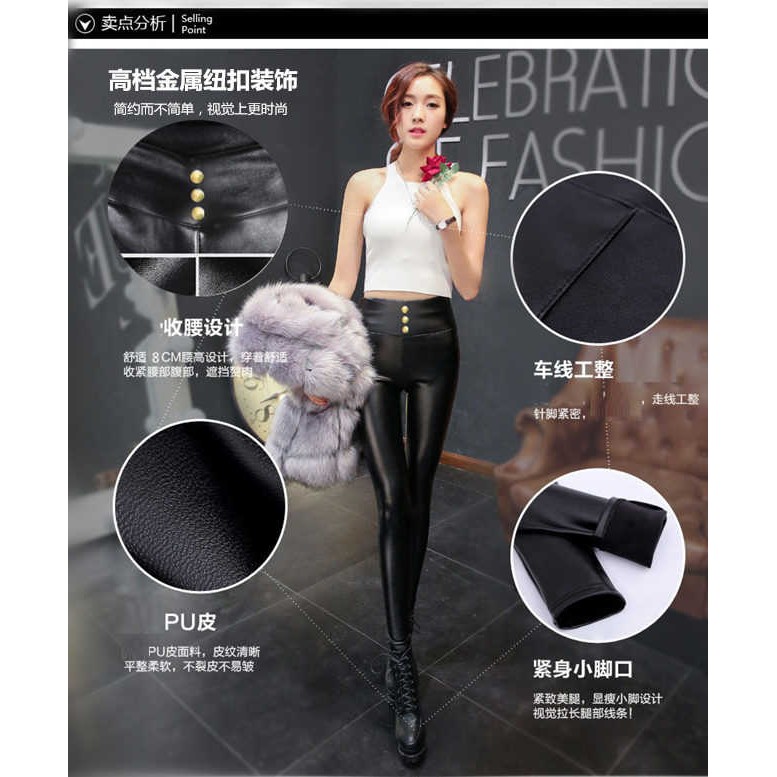 Women Leather Skinny Pants PU High Waists Fleece Waterproof Long Legging Pants | BigBuy360 - bigbuy360.vn