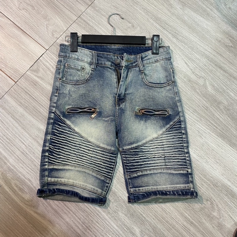 Quần đùi nam Amiri cũ 2 khoá vá nhăn 2481-2205, quần short jean nam khoá đùi siêu chất