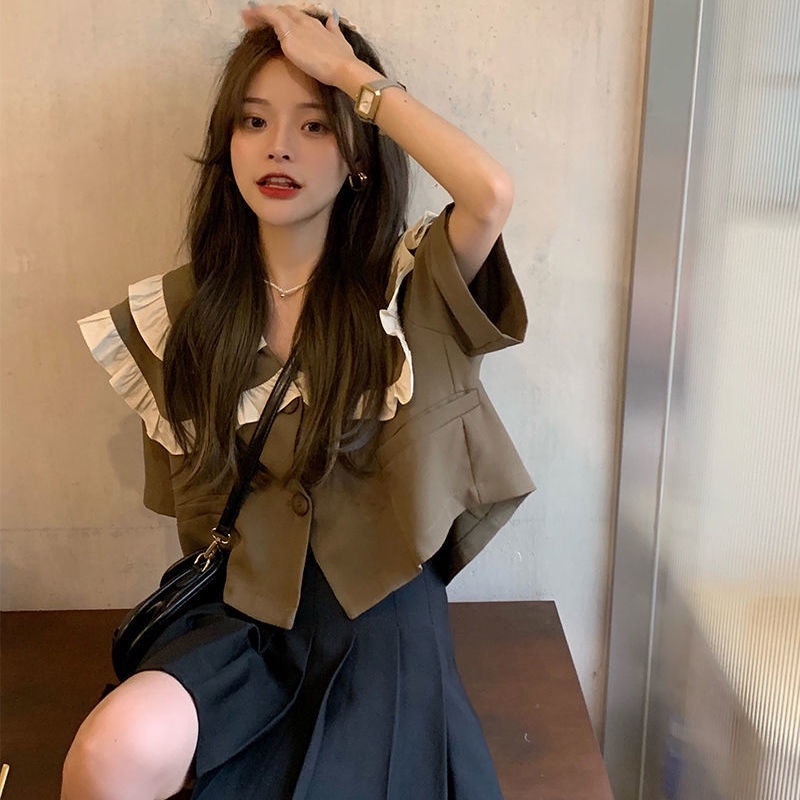 Áo sơ mi tay ngắn cổ búp bê dáng rộng thiết kế mới thời trang cho nữ