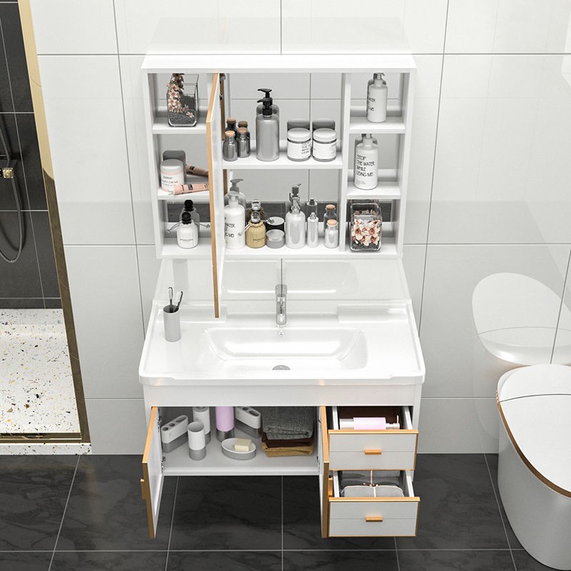 Không gian đơn giản và sang trọng nhẹ nhàng tủ phòng tắm hợp kim nhôm bồn rửa mặt nhà chung cư nhỏ kết chậu | BigBuy360 - bigbuy360.vn