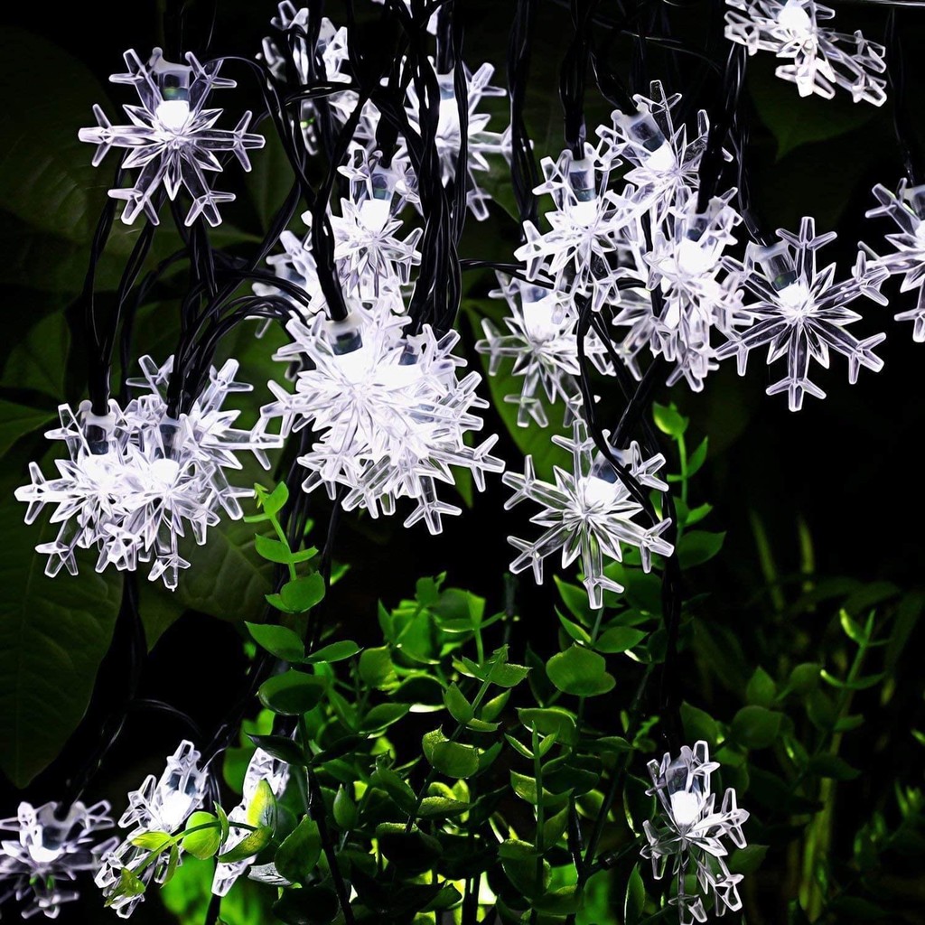 Dây Đèn Led Trang Trí Giáng Sinh Hình Bông Tuyết Lớn 6cm Dài 5 Mét Ánh Sáng Trắng Lung Linh