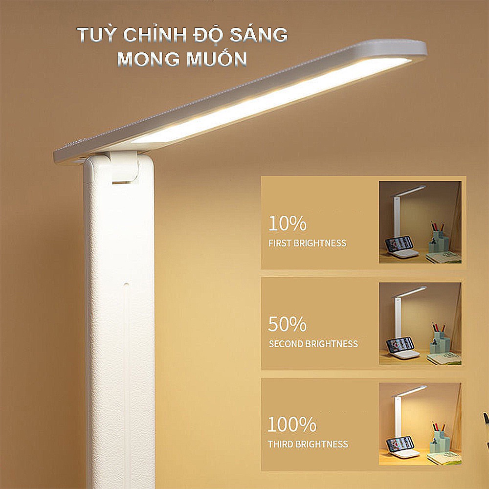Đèn Học Để Bàn Cảm Ứng Tích Điện LED 3 Chế Độ Màu Chống Cận Thị, Có Khe Để Điện Thoại Học Online, Đèn Bàn, Làm Việc MIKO
