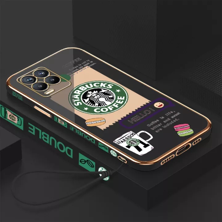 STARBUCKS Ốp Điện Thoại Mềm Mạ Chrome Hình Vuông Cho Realme Narzo 30 4G Realme9i RealmeC35 Realme8 8PRO Realme9 PRO V25 RealmeC31