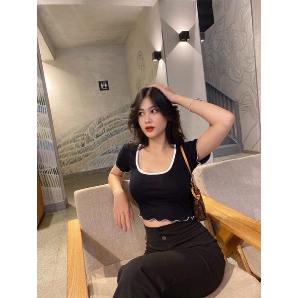 Áo CROPTOP cuốn biên mẫu hotáo thun cổ tròn cuốn biên