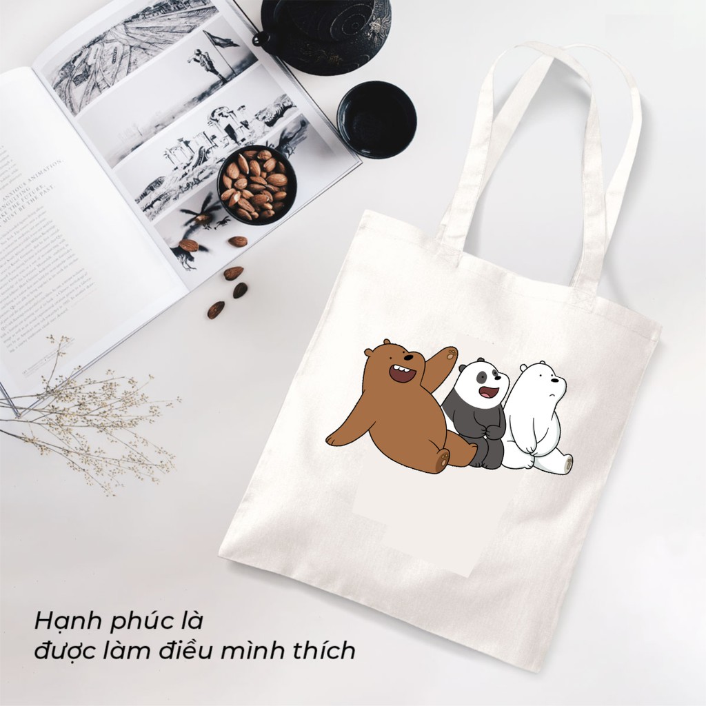 Túi Tote canvas đeo vai in hình 3 chú gấu dành cho cô nàng dễ thương