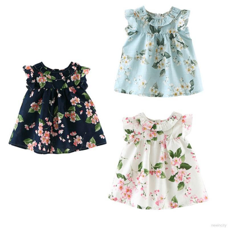 Đầm ngắn đi biển in hoa phong cách lolita cho bé gái