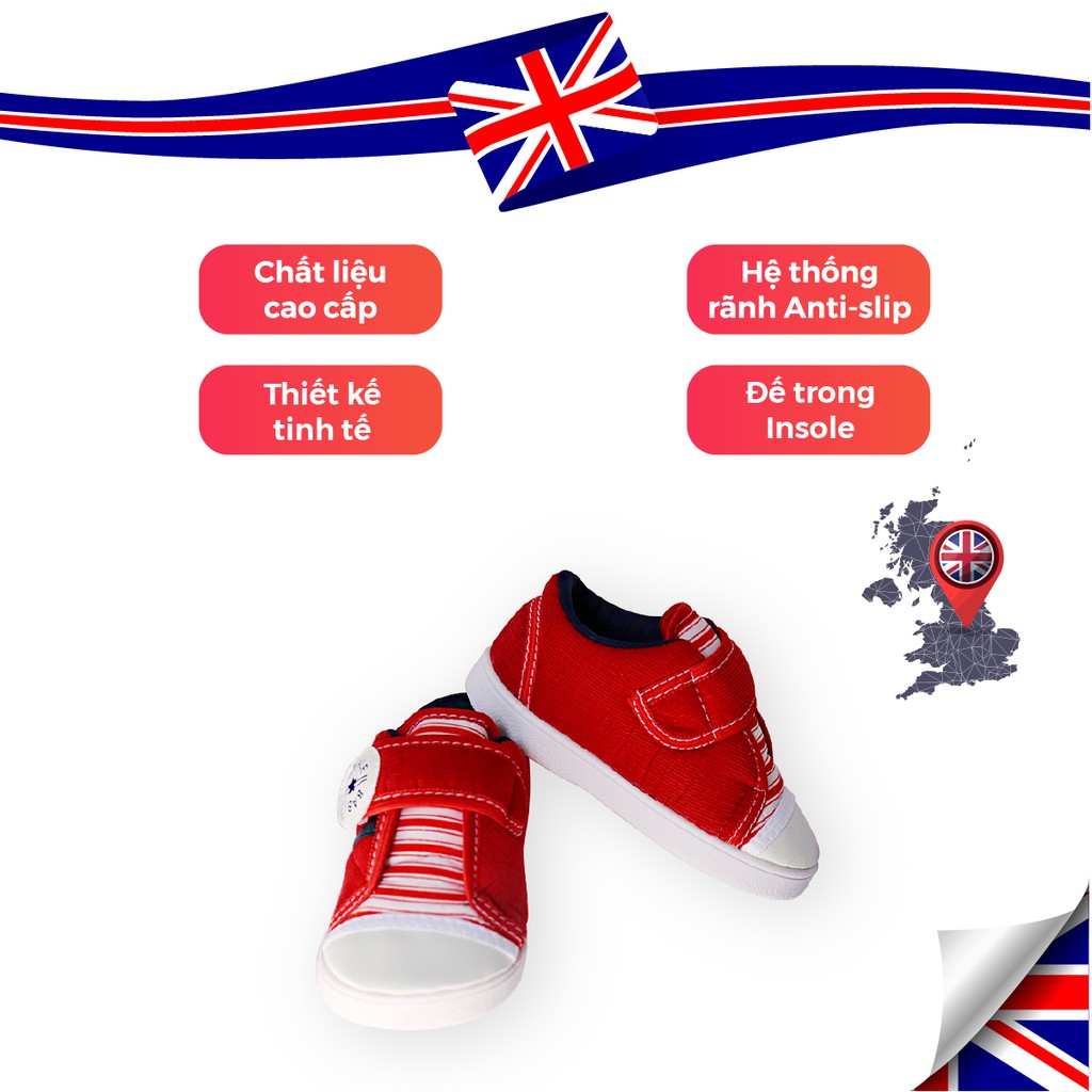 Giày Vải Tập Đi Bé Trai Bé Gái Đẹp Crown UK Royale Baby Walking Shoes Trẻ em Cao Cấp 132_870 Nhẹ Êm Size 3-6/1-3 Tuổi