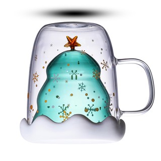 Kính đôi cách nhiệt Cây chúc mừng giáng sinh Cốc chịu nhiệt độ cao Cốc đôi