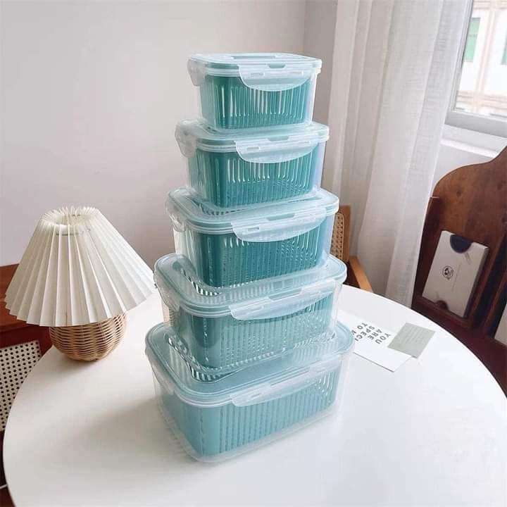 HỘP ĐỰNG ĐỒ BẢO QUẢN TỦ LẠNH - Bộ set 5 rổ hộp đựng đồ tủ lạnh đa năng thông minh cao cấp