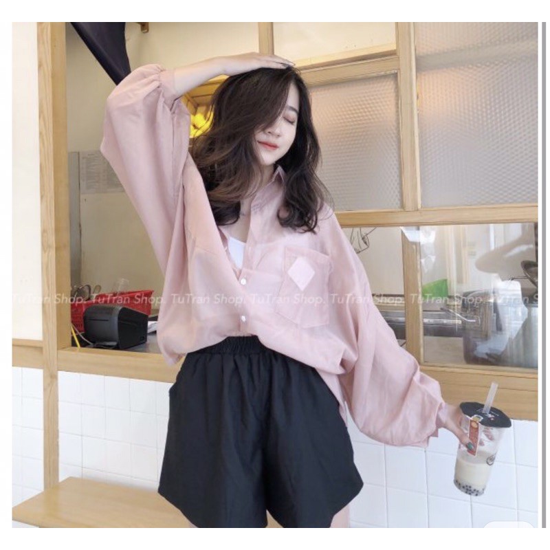 Sơ mi voan cánh dơi trong suốt tay bồng (trắng)