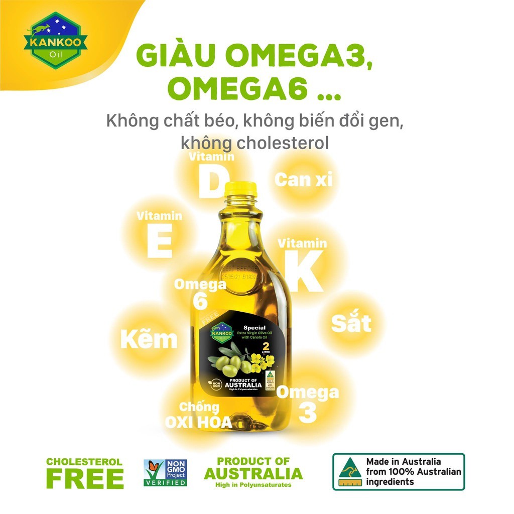 Dầu ăn Kankoo 2L nguyên chất oliu hạt cải hàng nhập khẩu Úc