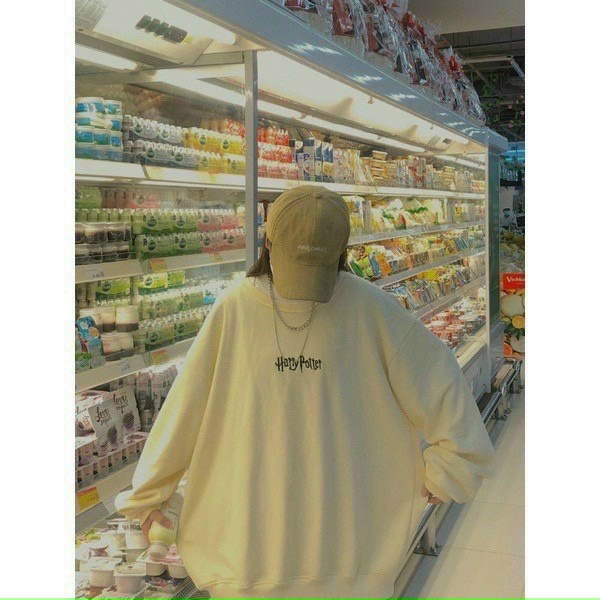 Áo Sweater From Thụng Màu Kem Dễ Thương Thêu Chữ Happy Phong Cách Đường Phố