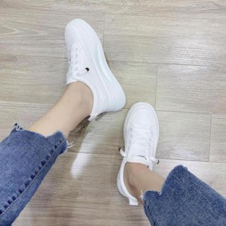 Giày Thể Thao Nữ/ Sneaker Trắng Nữ Độn Đế Chất Da Bền Đé Cao Su Xinh Xinh Bền
