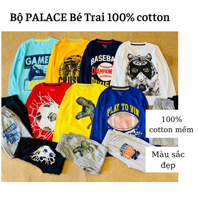 Bộ dài tay bé trai Palace chất cotton 100% size đại 23-58kg mặc thu đông