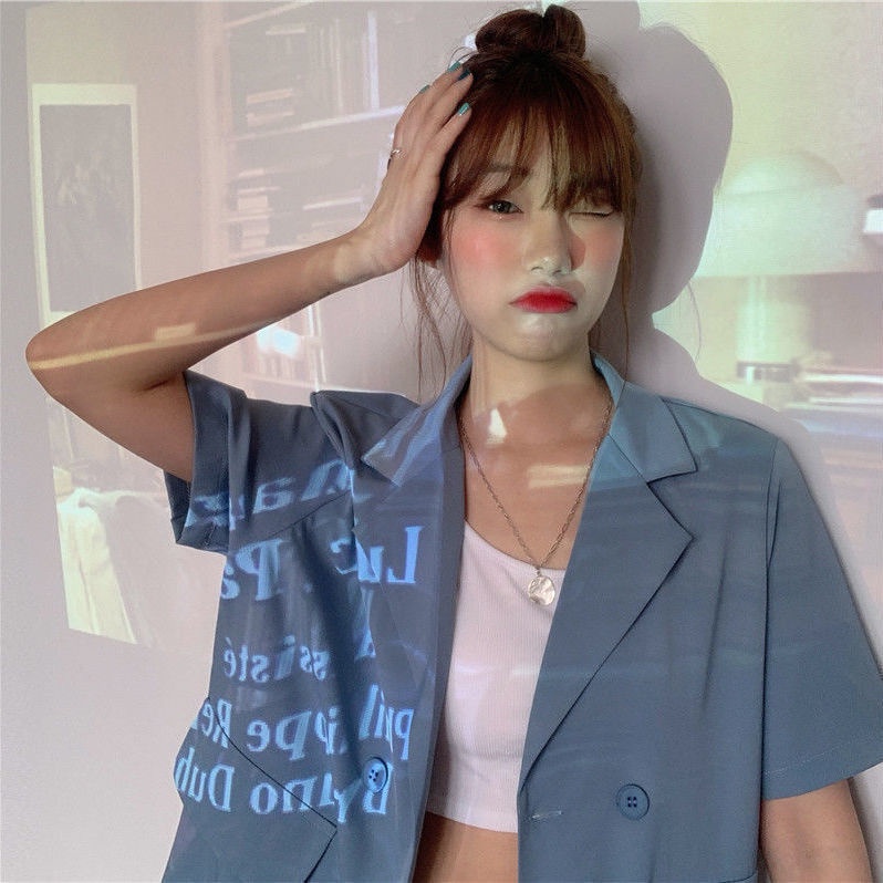 Áo Khoác Vest Ngắn Tay Dáng Rộng Phong Cách Hàn Quốc Thời Trang Mùa Hè Hàng Mới Dành Cho Bạn Nữ 2021