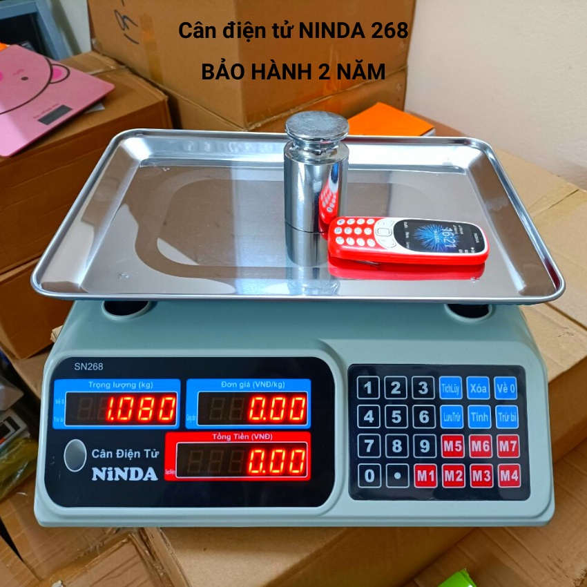 cân tính tiền điện tử NINDA 268 ( 30kg/5g ) mặt cân dày sáng bóng ( bảo hành 24 tháng )