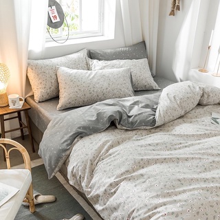 Cotton 100% hoa nhí xám, bộ vỏ chăn ga giường, set 4 món chất liệu cotton Suhali
