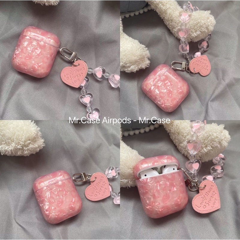 Case Airpods 1/2 /Pro Vỏ Ốp Tai Nghe Hình Màu Hồng Loang Xà Cừ Kèm Dây Móc Khoá Xinh- Mr.Case AirPods
