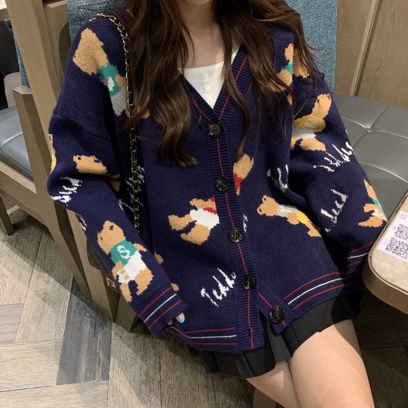 ( SẴN XANH ) Áo cardigan len họa tiết ulzzang AK1163