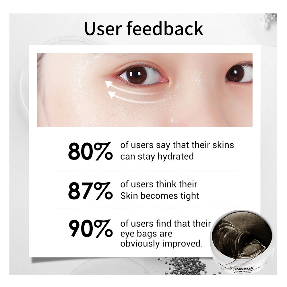 Mặt nạ mắt LANBENA chiết xuất collagen vàng đen ngọc trai hydra-gel nuôi dưỡng và dưỡng ẩm 60 miếng