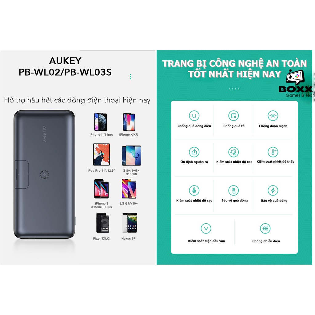 Pin Sạc Dự Phòng 10000mAh Aukey PB-WL02, PB-WL03S 20000mAh PD 18W, QC 3.0, Không Dây Qi 10W