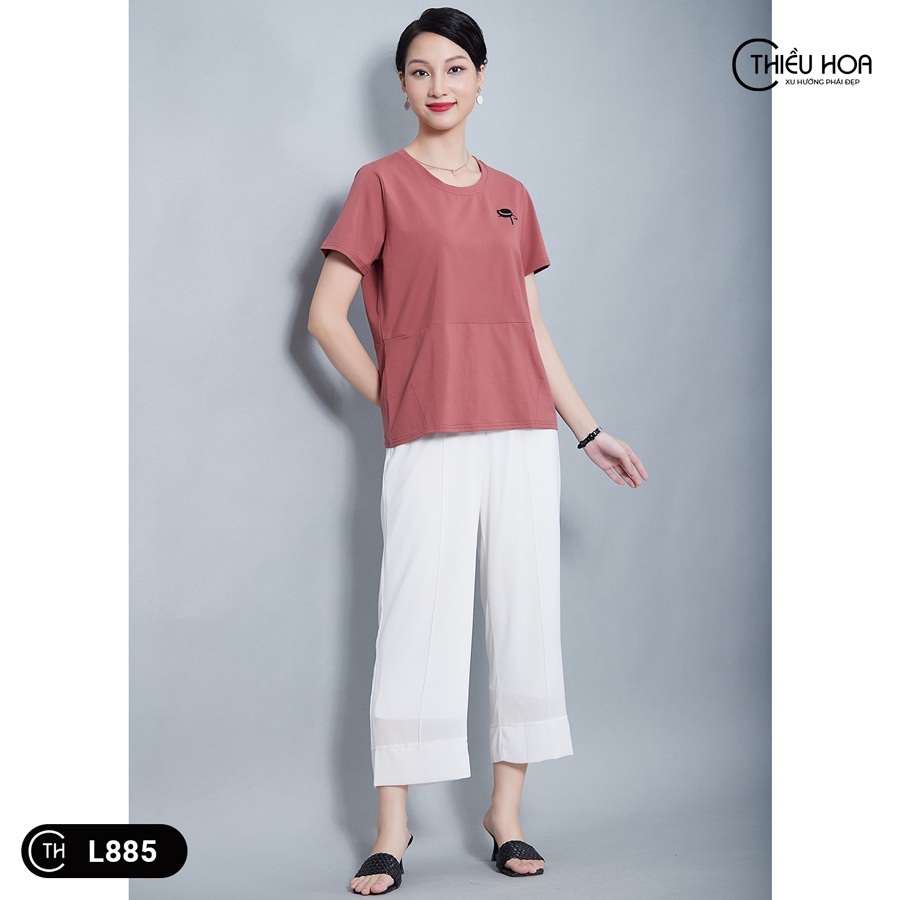 Áo Thun Trung Niên Nữ  cổ tròn thiết kế sang trọng trẻ trung, Áo Phông Trung Niên chất liệu mát mẻ THIỀU HOA L885