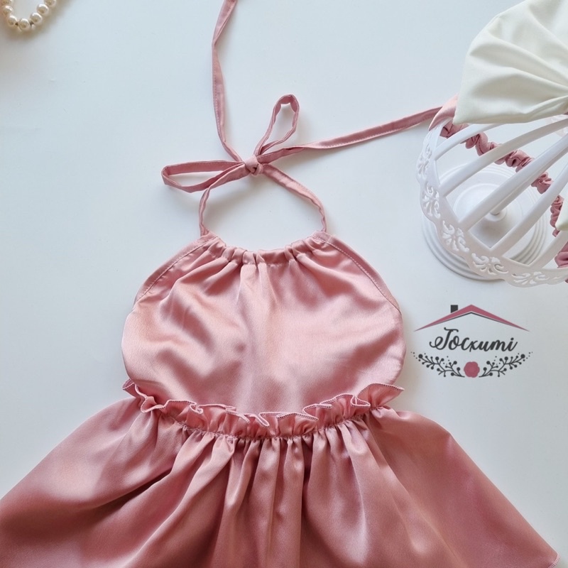 Set bộ yếm lụa nơ lưng hồng cao cấp siêu cưng - Tocxumi