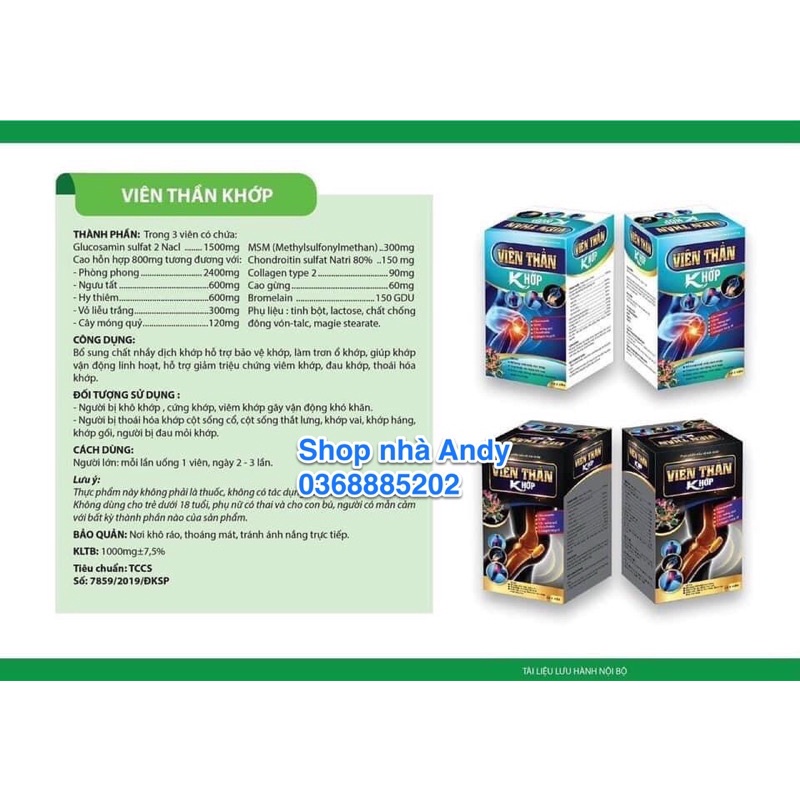 Viên Thần Khớp Giúp xương chắc khớp khỏe, ngăn ngừa thoái hóa khớp, tái tạo mô sụn, giảm viêm khớp, đau khớp