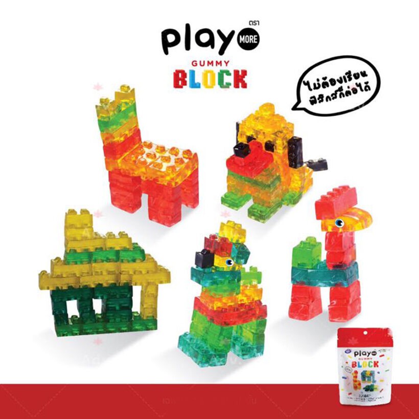 ( Bán sỉ ) Hộp 8 gói - Kẹo dẻo xếp hình Play More Block 64gr