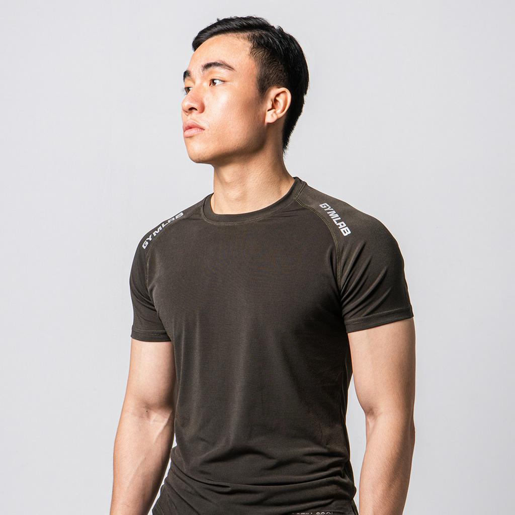 Áo thể thao tập gym nam Gymlab tay ngắn cổ tròn form fit vải poly thoáng mát - ARM LOGO