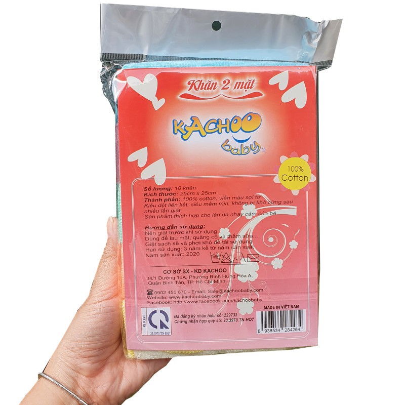 Hộp 10 cái Khăn sữa Cotton 2 mặt mềm mịn/ khăn xô sữa cho bé thấm hút tốt