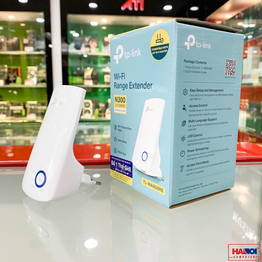 Bộ kích sóng wifi TP-Link TL-WR850RE Tốc độ N300Mbps kích thước nhỏ gọn và thiết kế gắn tường