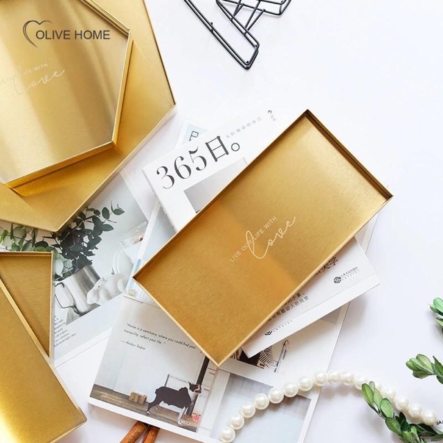 Khay kim loại gold / lót da nhiều kích thước