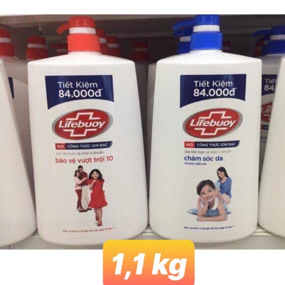 Sữa Tắm Lifebuoy xanh đậm/ đỏ chai 1,1kg Tặng Kèm Khăn Tắm Cao Cấp