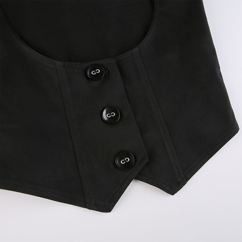 Áo khoác nịt 3 nút cài ôm dáng vừa vặn màu đen trơn mini phong cách gothic vintage thời trang dành cho nữ