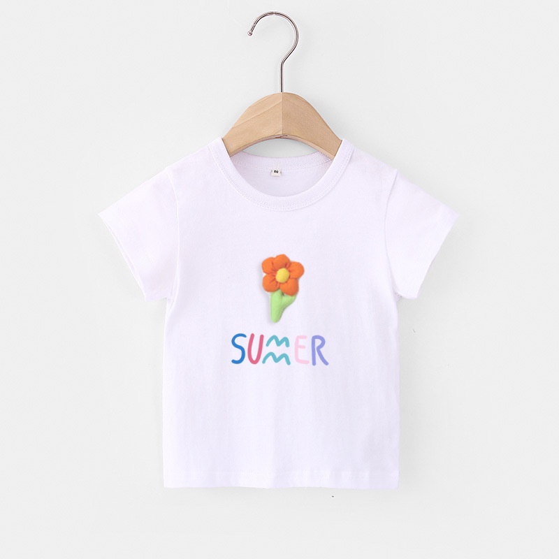Áo Thun Cotton Tay Ngắn Họa Tiết Hoa 3D Đáng Yêu Thời Trang 2022 Dành Cho Bé Gái